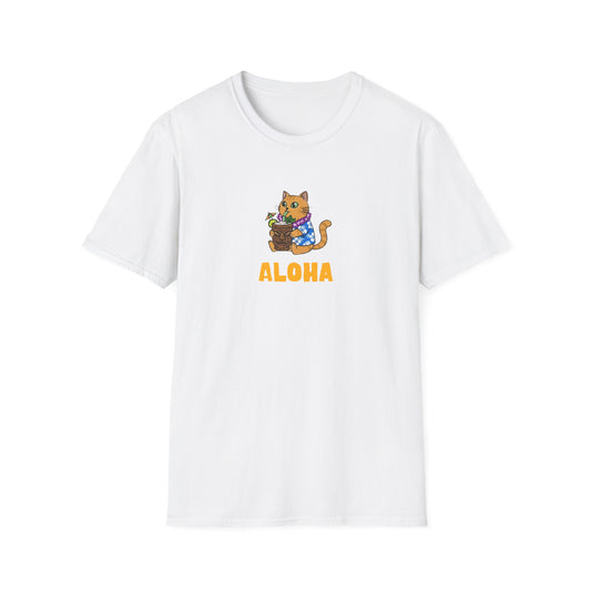 Aloha Cat T-Shirt | Hawaiian Shirt Kitty | Tropical Drink Tee | Summer Vacation Gift