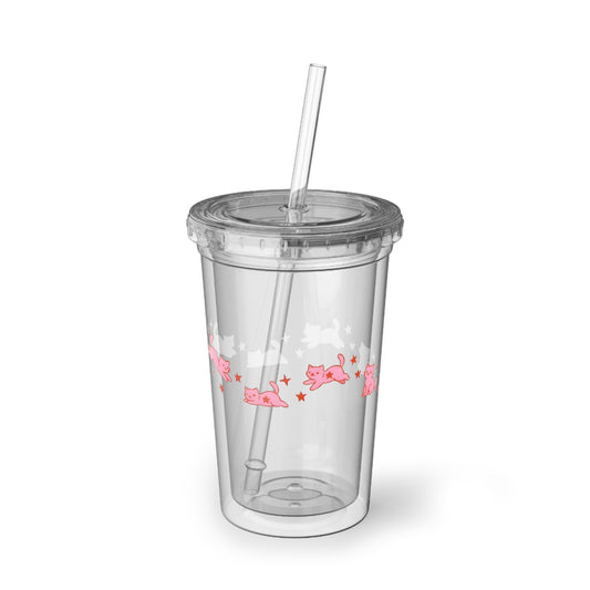 Cat Carousel Acrylic Cup with Straw - Reusable Tumbler for Iced Drinks