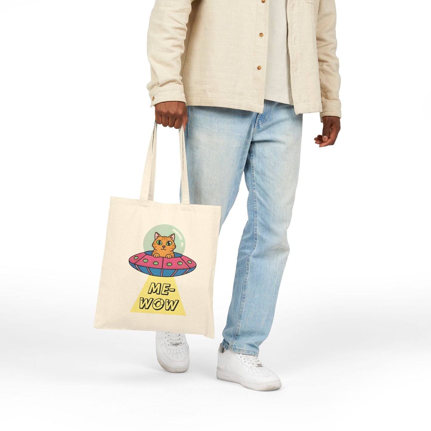 UFO Cat Tote Bag | ME-WOW Canvas Bag | Unique Sci-Fi Gift