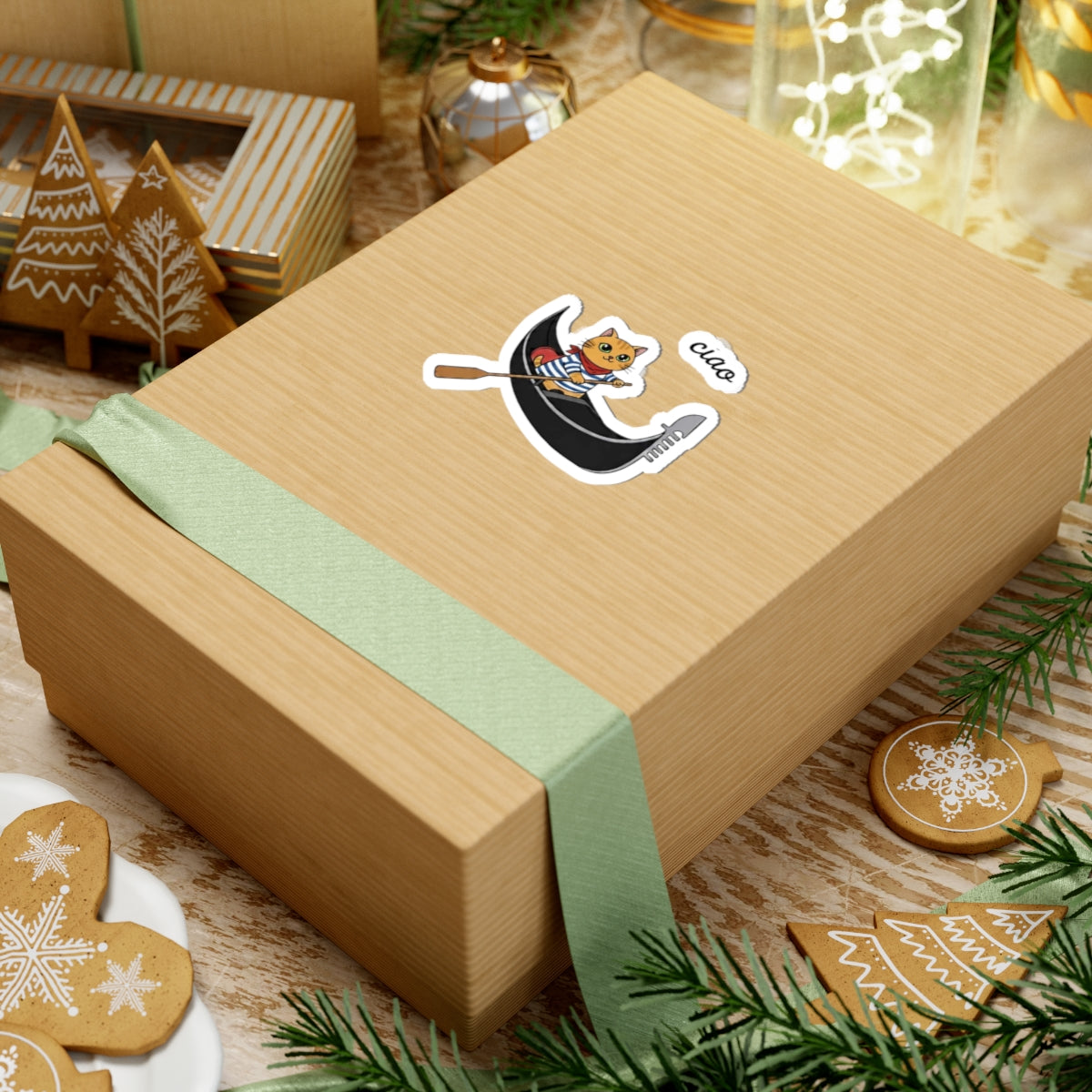 Cute Gondolier Cat Sticker | Venice Travel Decal for Laptop & Water Bottle