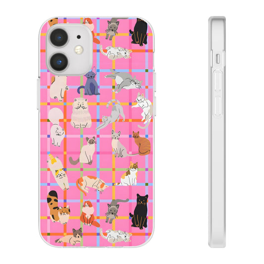 Pink Plaid Cat Graphic Phone Case