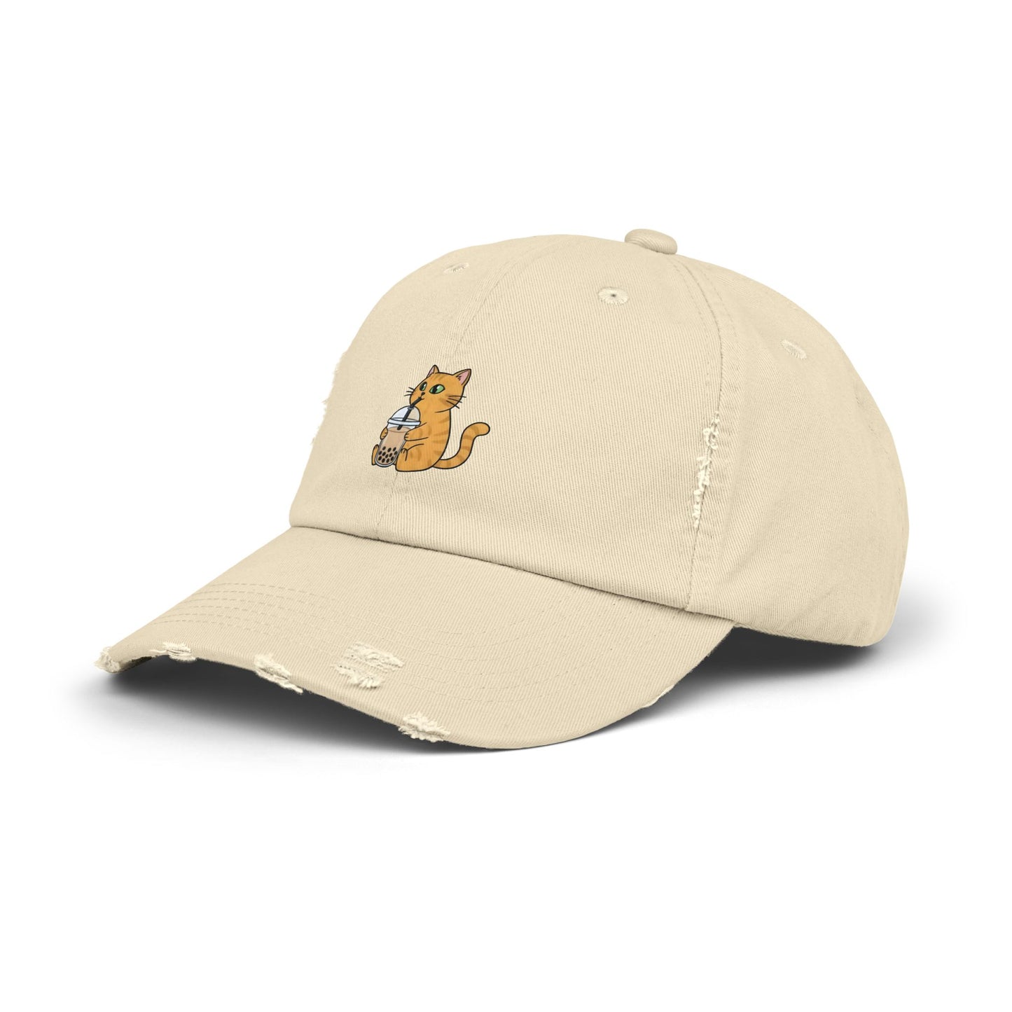 Bubble Tea Cat Distressed Cap
