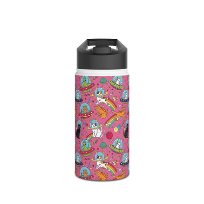 Cosmic Cat Water Bottle | Rainbow Space Tumbler | Pink Alien Insulated Bottle