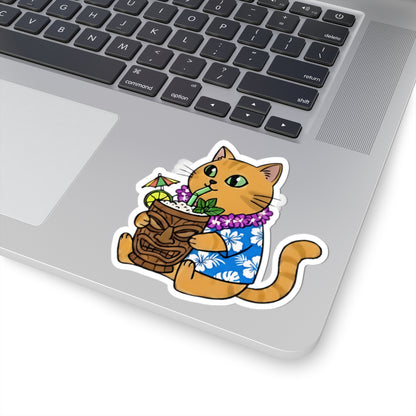 Aloha Cat Sticker | Cute Mai Tai & Hawaiian Shirt Vinyl Decal