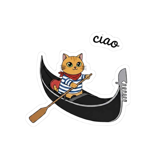 Cute Gondolier Cat Sticker | Venice Travel Decal for Laptop & Water Bottle