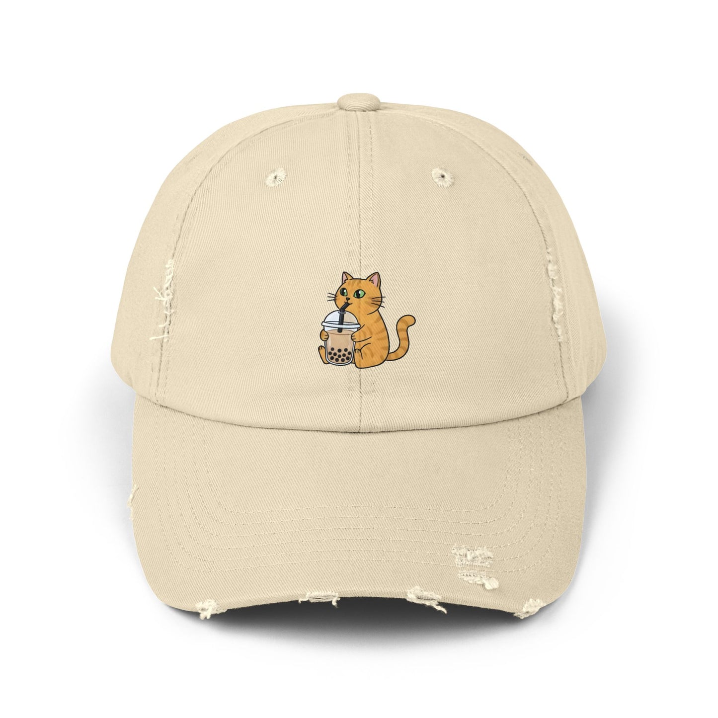 Bubble Tea Cat Distressed Cap