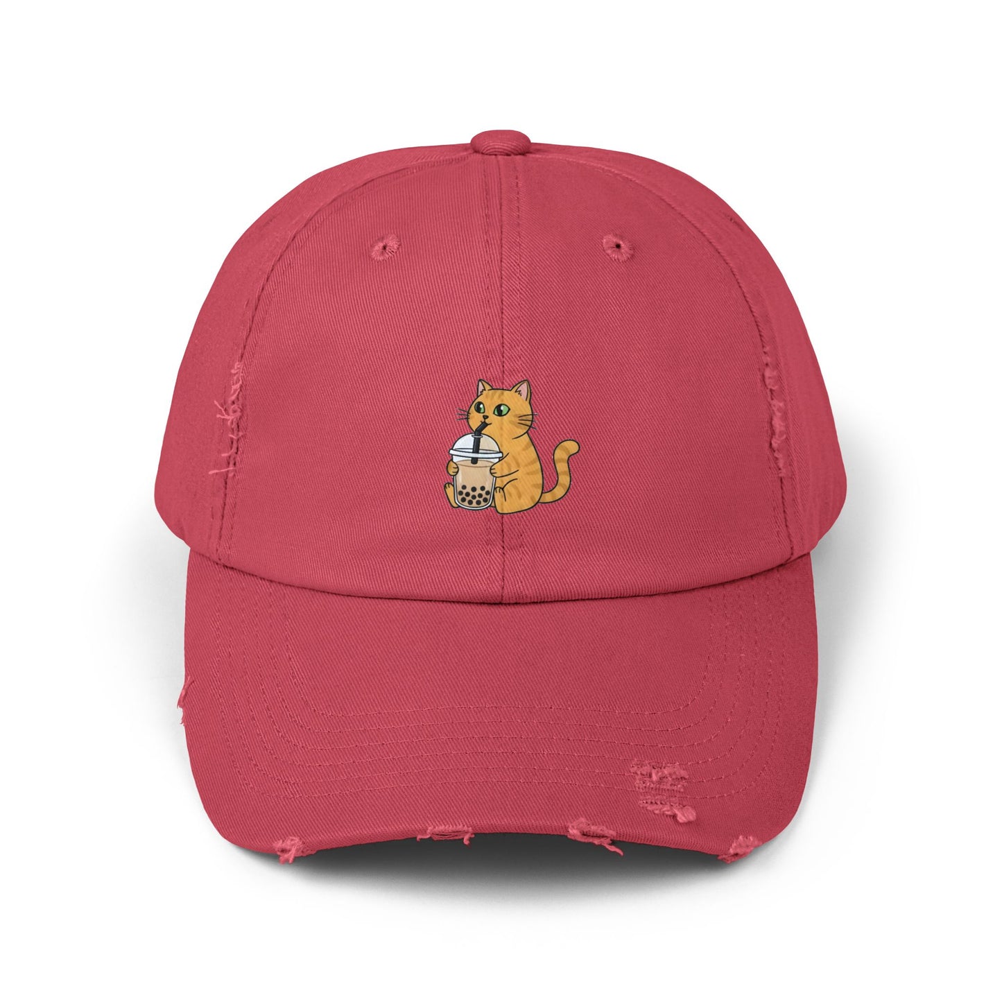 Bubble Tea Cat Distressed Cap
