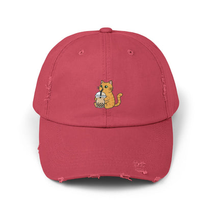 Bubble Tea Cat Distressed Cap