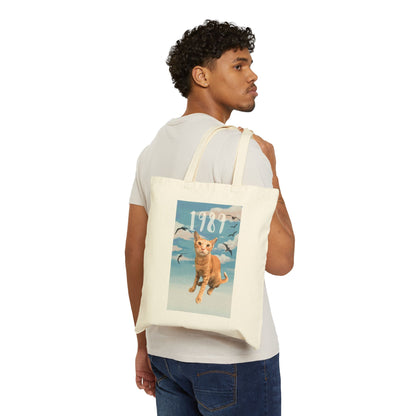 Synth-Pop Cat Tote Bag | Cityscape Tote | Cat Lover Gift | Pop Music Fan Bag