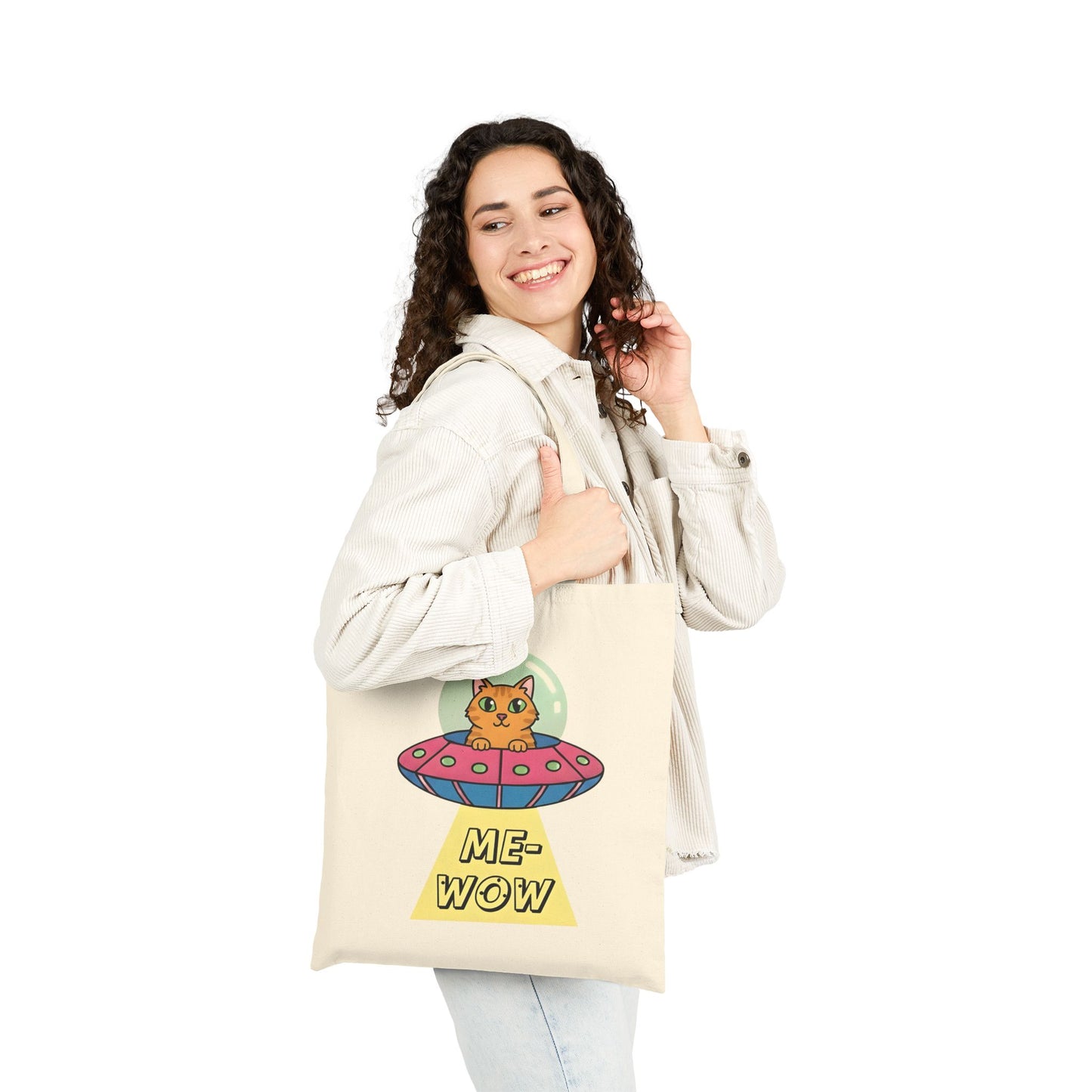 UFO Cat Tote Bag | ME-WOW Canvas Bag | Unique Sci-Fi Gift