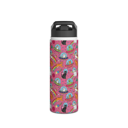 Cosmic Cat Water Bottle | Rainbow Space Tumbler | Pink Alien Insulated Bottle