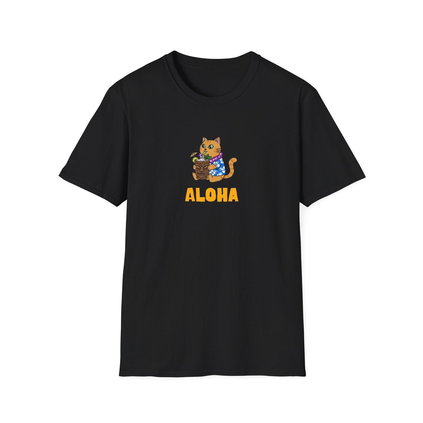 Aloha Cat T-Shirt | Hawaiian Shirt Kitty | Tropical Drink Tee | Summer Vacation Gift