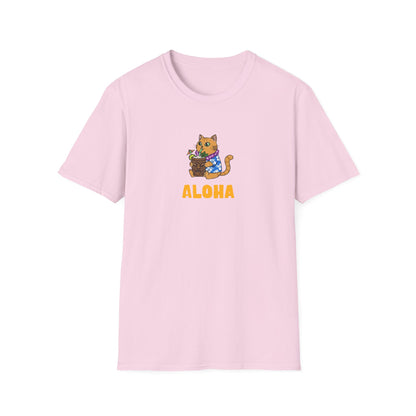 Aloha Cat T-Shirt | Hawaiian Shirt Kitty | Tropical Drink Tee | Summer Vacation Gift