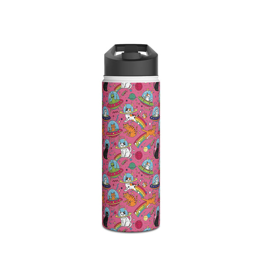 Cosmic Cat Water Bottle | Rainbow Space Tumbler | Pink Alien Insulated Bottle