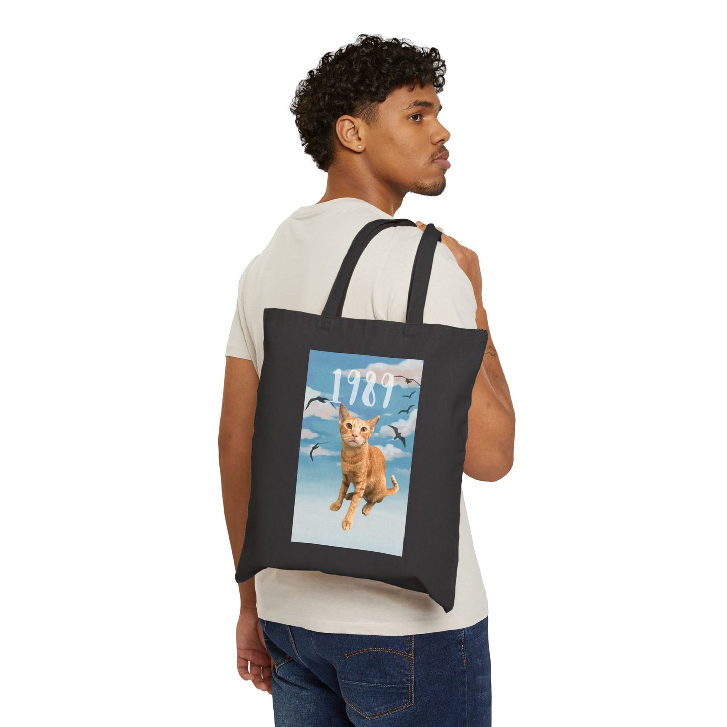 Synth-Pop Cat Tote Bag | Cityscape Tote | Cat Lover Gift | Pop Music Fan Bag