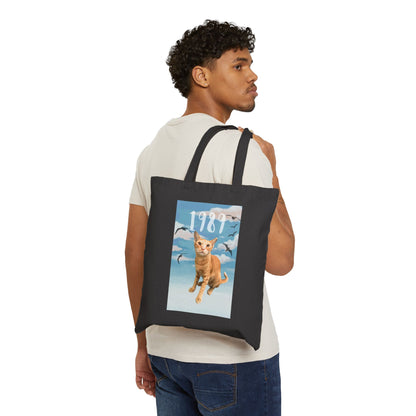 Synth-Pop Cat Tote Bag | Cityscape Tote | Cat Lover Gift | Pop Music Fan Bag