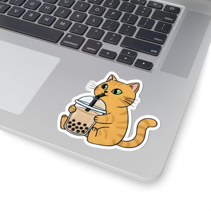 Kawaii Bubble Tea Cat Sticker, Cute Vinyl Decal for Laptop & Water Bottle