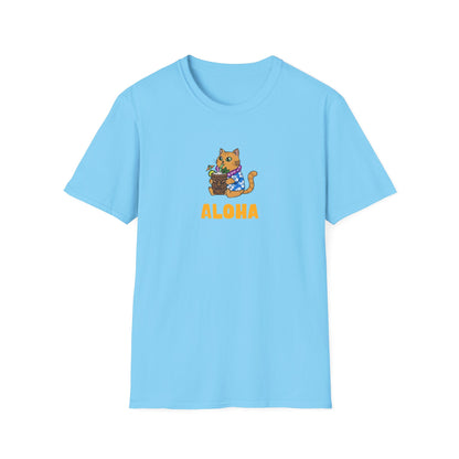 Aloha Cat T-Shirt | Hawaiian Shirt Kitty | Tropical Drink Tee | Summer Vacation Gift