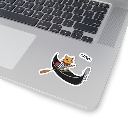 Cute Gondolier Cat Sticker | Venice Travel Decal for Laptop & Water Bottle