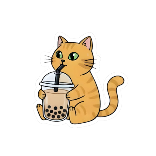 Kawaii Bubble Tea Cat Sticker, Cute Vinyl Decal for Laptop & Water Bottle