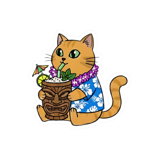 Aloha Cat Sticker | Cute Mai Tai & Hawaiian Shirt Vinyl Decal