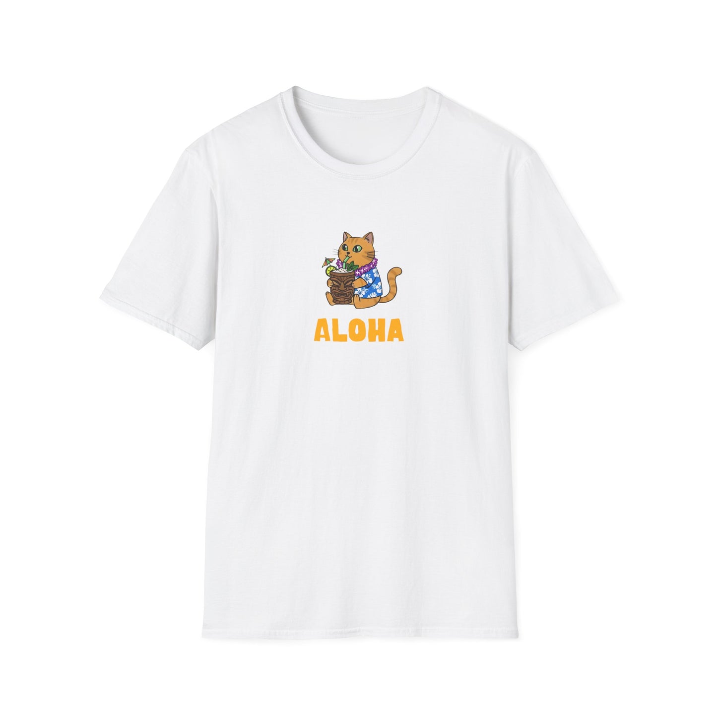 Aloha Cat T-Shirt | Hawaiian Shirt Kitty | Tropical Drink Tee | Summer Vacation Gift