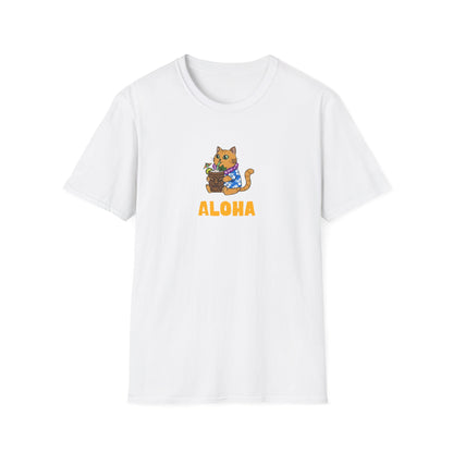 Aloha Cat T-Shirt | Hawaiian Shirt Kitty | Tropical Drink Tee | Summer Vacation Gift