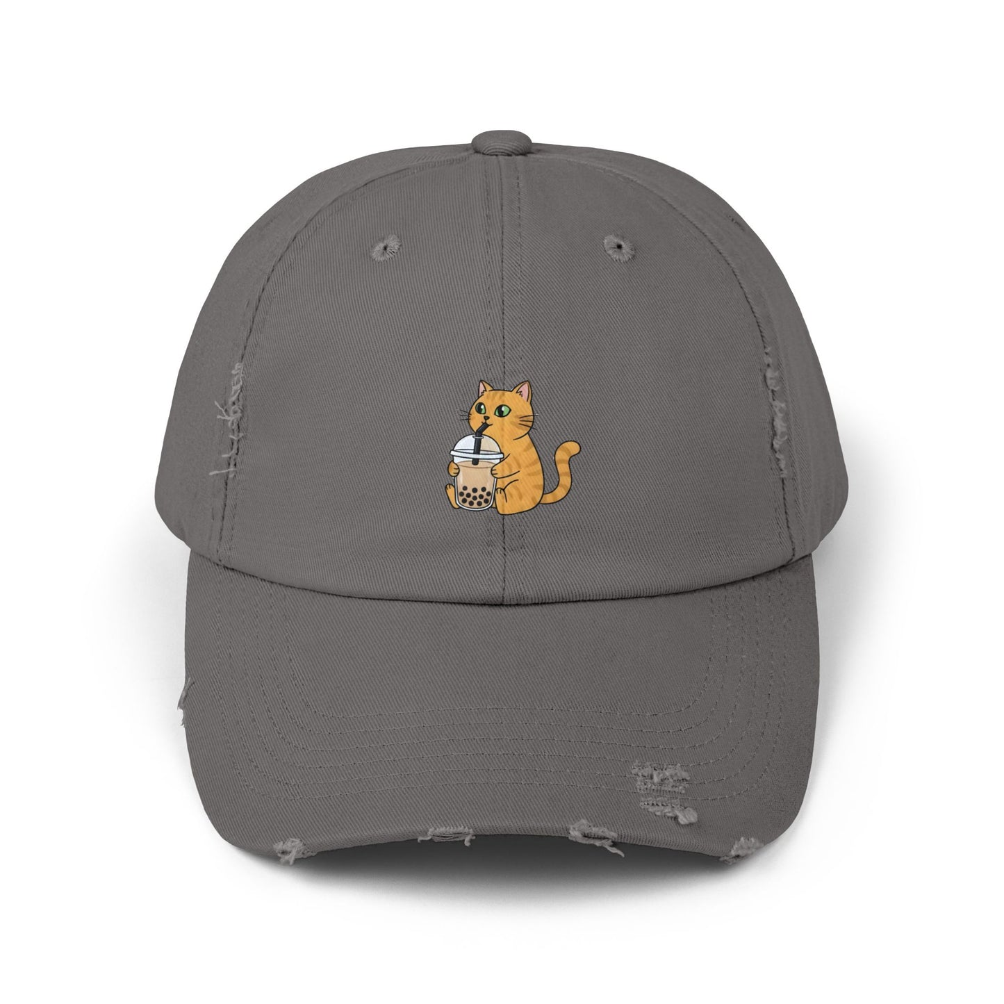 Bubble Tea Cat Distressed Cap