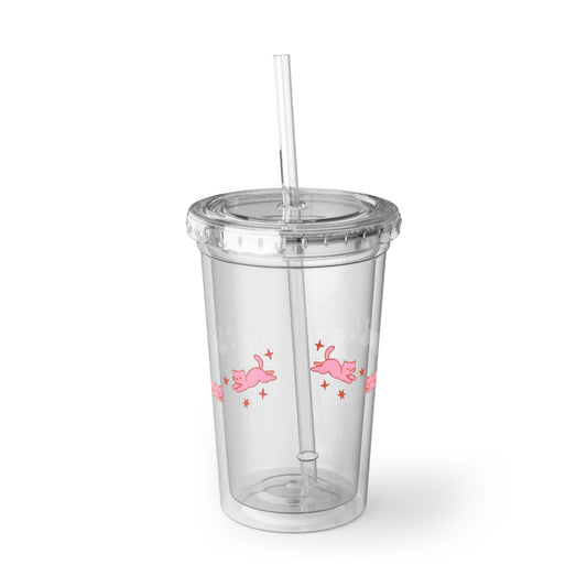 Cat Carousel Acrylic Cup with Straw - Reusable Tumbler for Iced Drinks