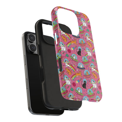 Whimsical Galaxy Cat Tough Phone Case | Cute Cosmic Kitty Cover