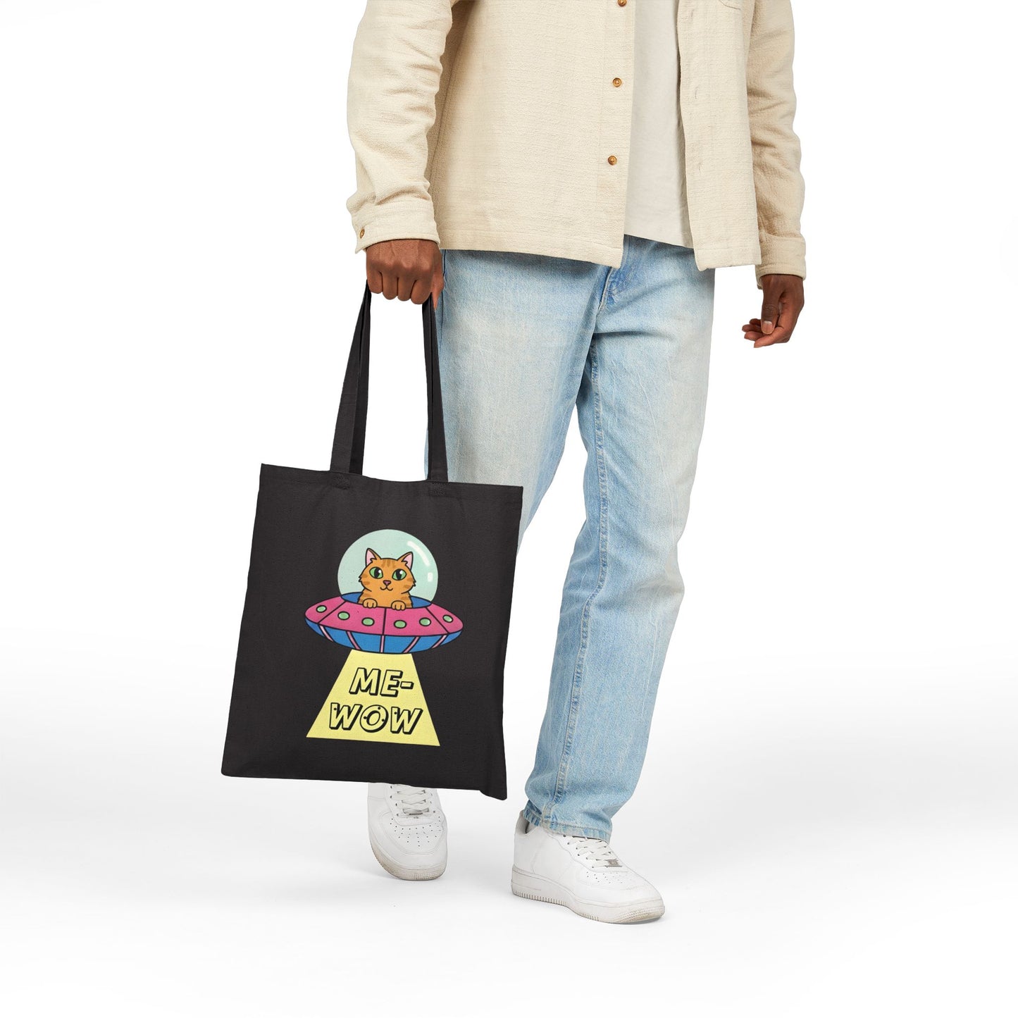 UFO Cat Tote Bag | ME-WOW Canvas Bag | Unique Sci-Fi Gift
