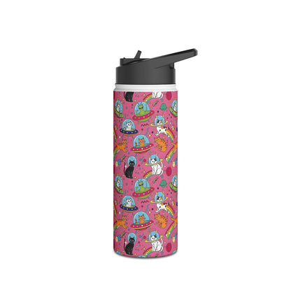 Cosmic Cat Water Bottle | Rainbow Space Tumbler | Pink Alien Insulated Bottle