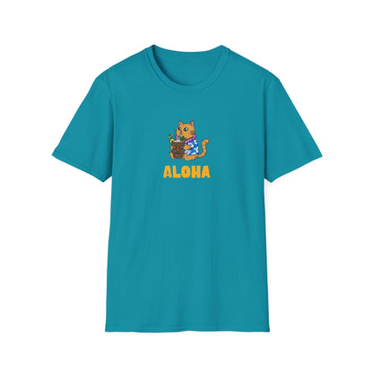 Aloha Cat T-Shirt | Hawaiian Shirt Kitty | Tropical Drink Tee | Summer Vacation Gift