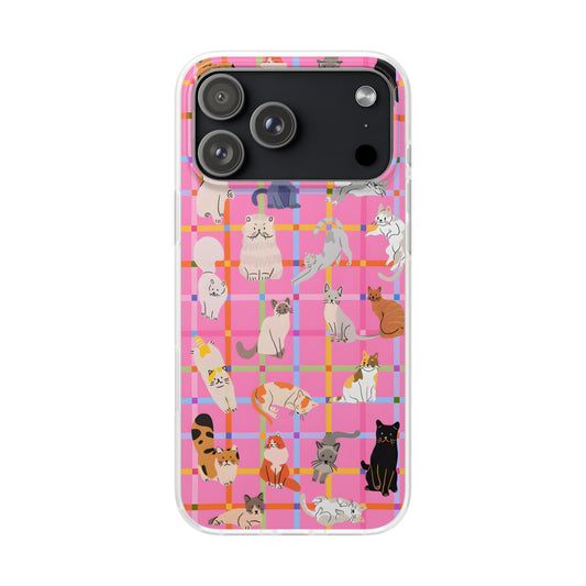 Pink Plaid Cat Graphic Phone Case