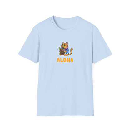 Aloha Cat T-Shirt | Hawaiian Shirt Kitty | Tropical Drink Tee | Summer Vacation Gift