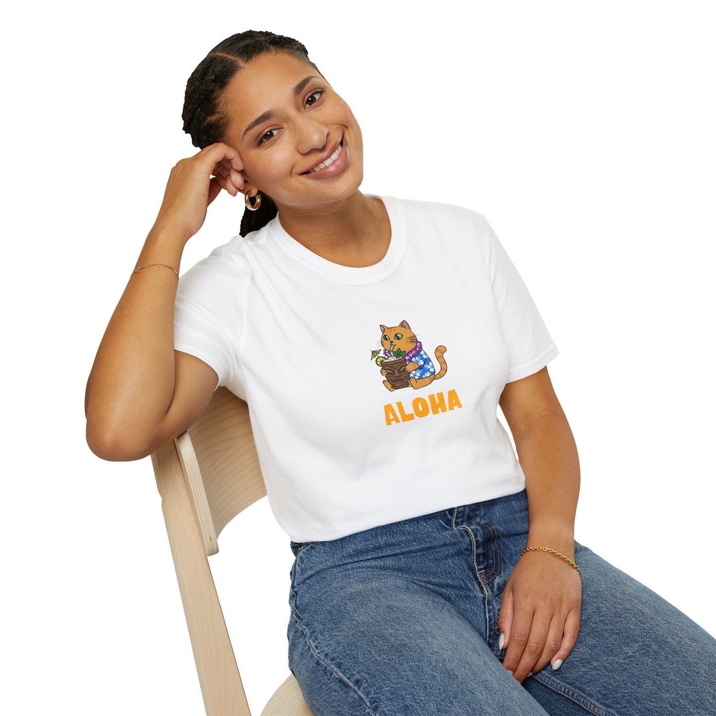 Aloha Cat T-Shirt | Hawaiian Shirt Kitty | Tropical Drink Tee | Summer Vacation Gift