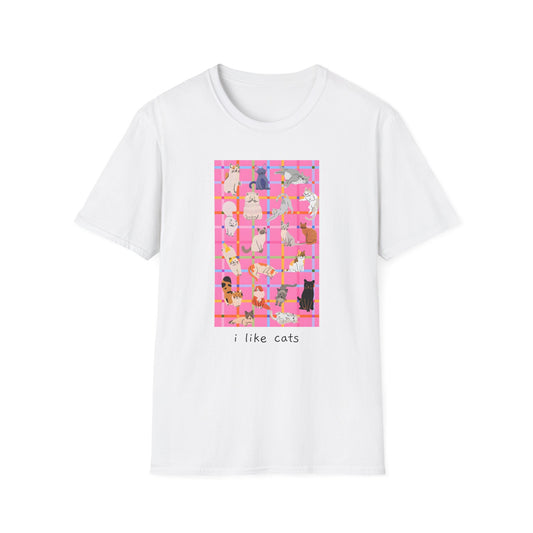 Cute Cat Graphic T-shirt Pink Plaids