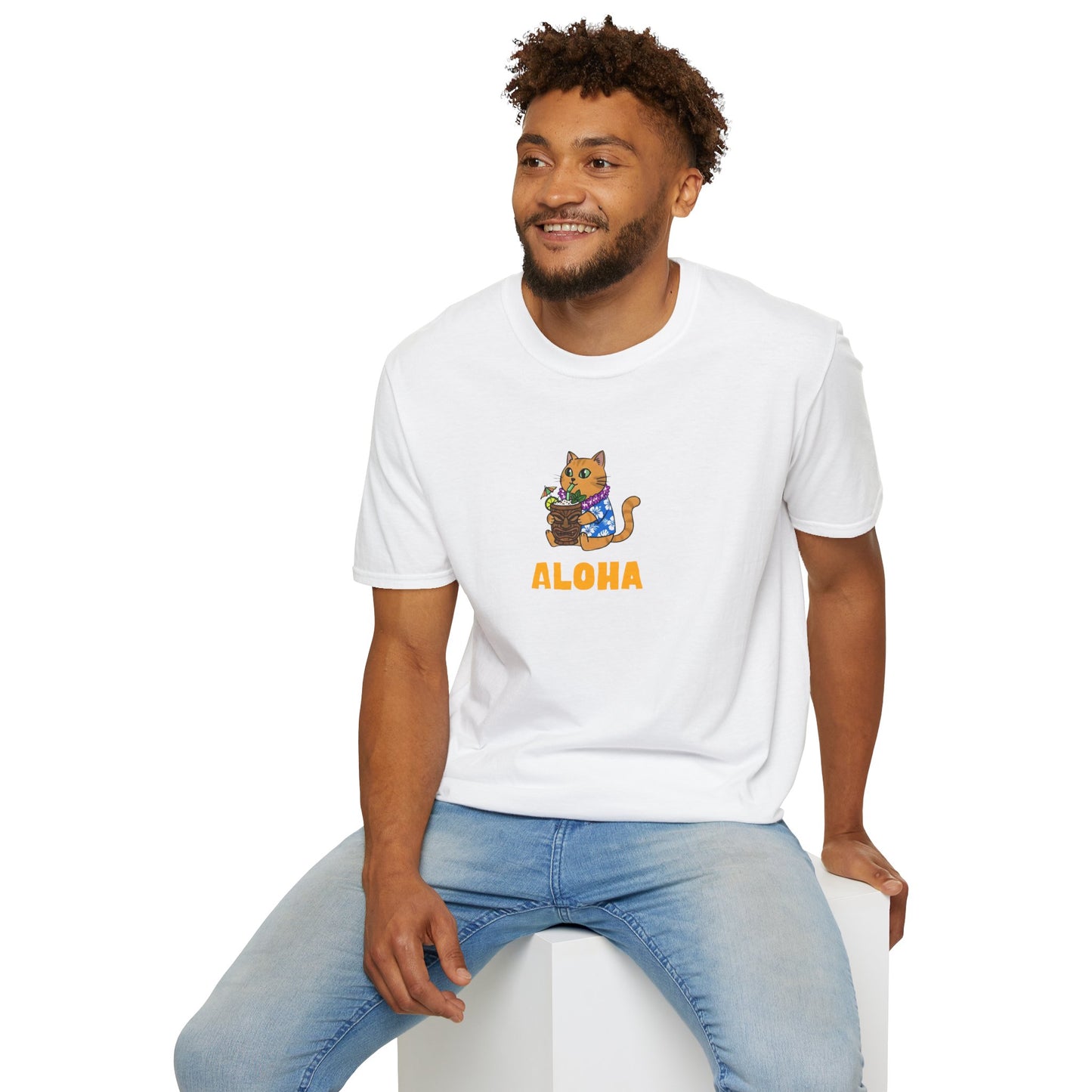 Aloha Cat T-Shirt | Hawaiian Shirt Kitty | Tropical Drink Tee | Summer Vacation Gift