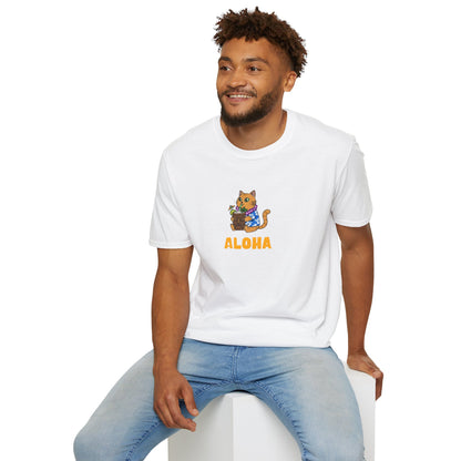 Aloha Cat T-Shirt | Hawaiian Shirt Kitty | Tropical Drink Tee | Summer Vacation Gift