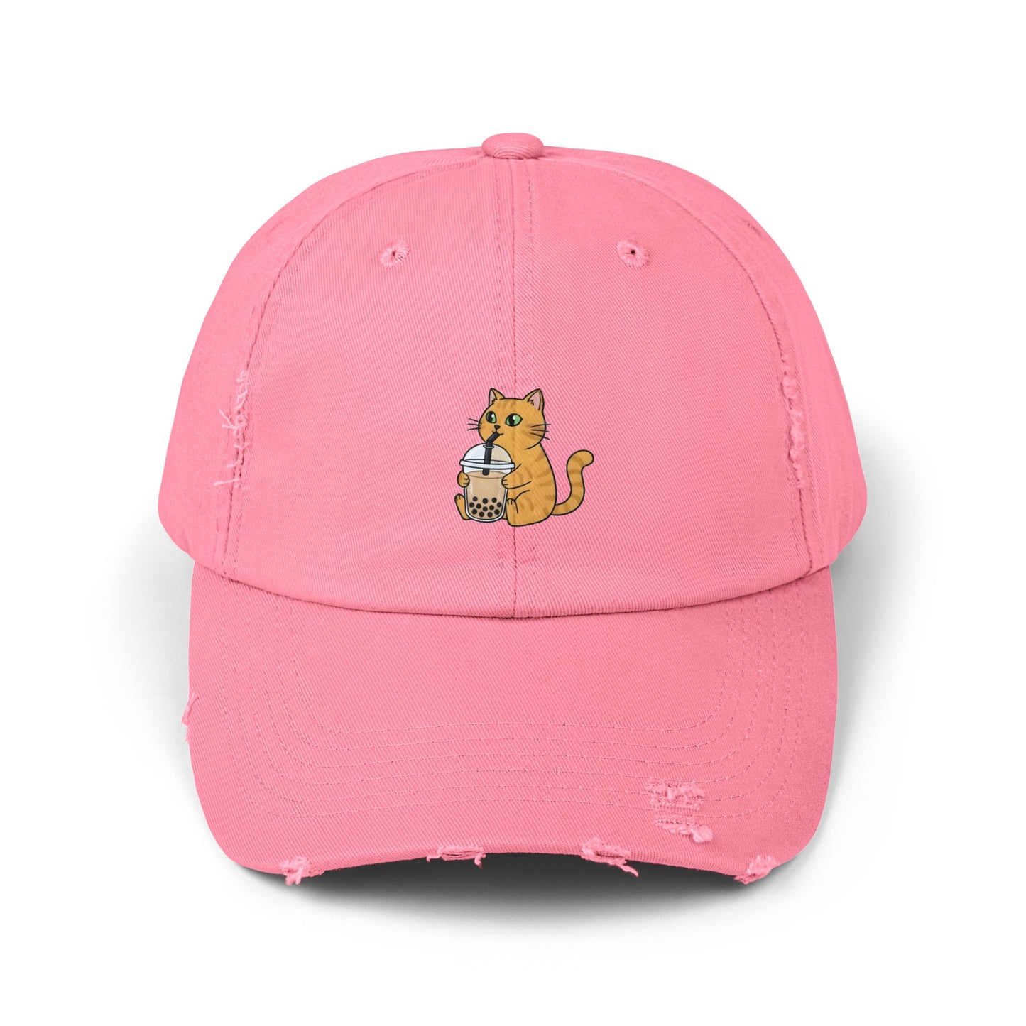 Bubble Tea Cat Distressed Cap