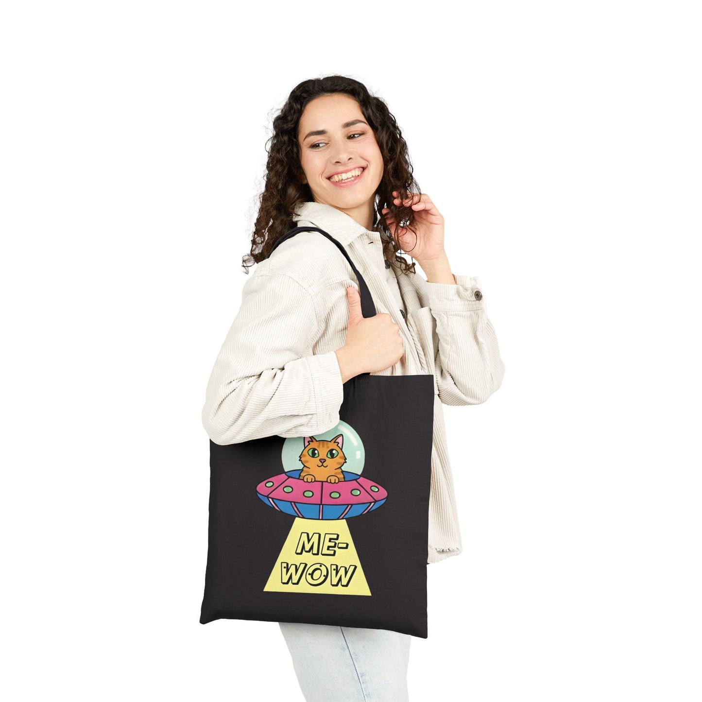 UFO Cat Tote Bag | ME-WOW Canvas Bag | Unique Sci-Fi Gift