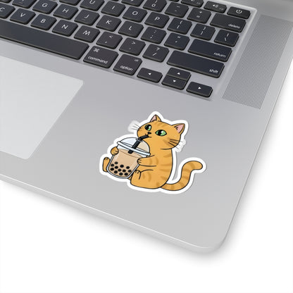 Kawaii Bubble Tea Cat Sticker, Cute Vinyl Decal for Laptop & Water Bottle