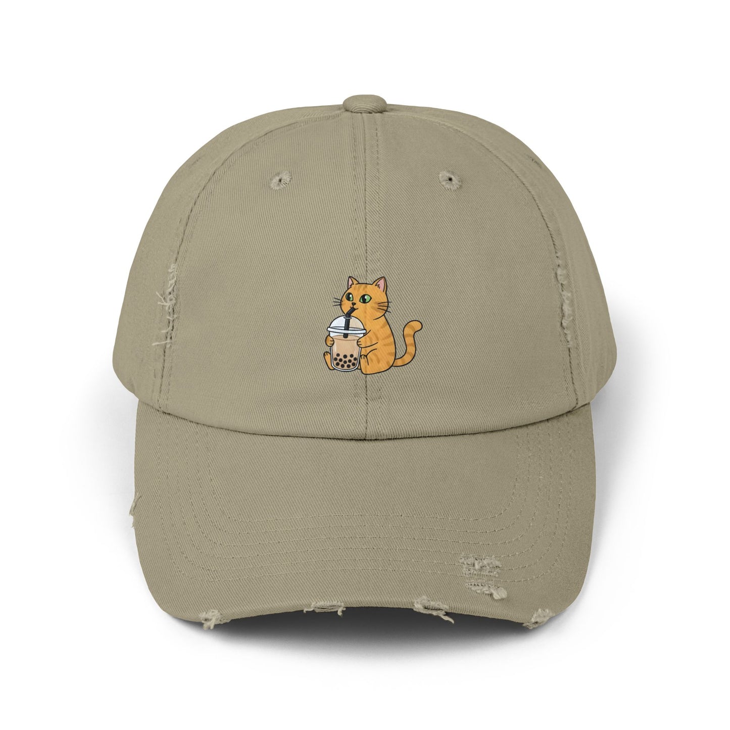 Bubble Tea Cat Distressed Cap