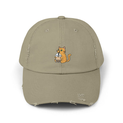 Bubble Tea Cat Distressed Cap